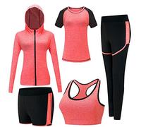 ZETIY Women's 5pcs Yoga Suit Sweatsuit Women's Activewear Sets Sport Yoga Fitness Clothing Ladies Workout Outfit Sportsuits for Running Jogging Gym