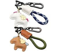 Zetrifoep 2Pcs Lucky Horse Keyring, Durable Leather Keychain with Braided Cords & Clip, Handmade Horse Bag Charm for Car Key, Purse and Handbag