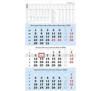 Zettler 3-Month Calendar Blue 2026 - Wall Calendar 33 × 59 cm with Date Slider, 3 Months per Sheet, Headboard 15 cm, Week Counting, Holidays, Year Overview, FSC, Multilingual, Light Blue/White