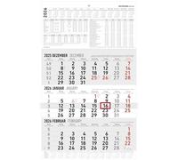Zettler 3 Month Calendar Large 2026 - Wall Calendar 30 × 49 cm, 3 Months per Sheet with Date Slider, Monthly Overview Dec. 2025-Jan 2027, Multilingual, Holidays, FSC Certified