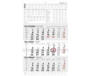 Zettler 3 Month Calendar Large 2026 - Wall Calendar 30 × 49 cm, 3 Months per Sheet with Date Slider, Monthly Overview Dec. 2025-Jan 2027, Multilingual, Holidays, FSC Certified