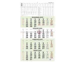 Zettler 4-Month Calendar Green Blue Angel 2026 - Wall Calendar 33 × 59 cm with Date Slider, 4 Months per Sheet, Headboard 15 cm, Week Counting, Year Overview, Recycled Paper, Sustainable