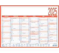 Zettler - Working Day Calendar 2025, 29 x 21 cm, Poster Calendar with 6 Months on 1 Page, Moon Phases, Work Days, Day and Week Counting, Holiday Dates and German Calendar