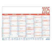 Zettler - Working Day Calendar 2025 Blue/Red, 29.7 x 21 cm, Poster Calendar with 6 Months on 1 Page, Moon Phases, Work Days, Day and Week Counting, Holiday Dates and German Calendar