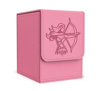 Zettokete Card Deck Box with 2 Dividers, MTG Commander Deck Box Holds 100+ Double-Sleeved Cards, Leather Magnetic Deck Case Compatible with Magic TCG CCG Cards, Pink/Elf
