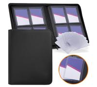 Zettokete Top Loader Binder 4 Pocket Holds 96 Cards, Toploader Binder Fit for 3" x 4" Top Loader, Trading Card Holder Album Fit for MTG, Yugioh, TCG, Sports Cards, 10 Toploaders Included, Black