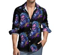Zeus Greek God with Thunder Mens Shirts Long Sleeve Hawaiian Shirt Button Down Summer Tops S