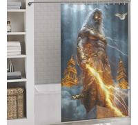 Zeus, King of The Skies - God of Thunder And Divine Wrath Shower Curtains Set with 12 Hooks with Hooks Waterproof Fabric Shower Curtain Waterproof Mould for Bathroom Bathtub Apartment Decor 53.54x70.