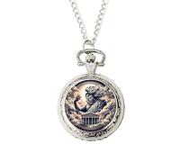 Zeus Pocket Watch - Greek Gods Collection - Silver Quartz Watch with Chain - God of Thunder Mythology Gift - Resin Dome Artwork - Ancient Greece Inspired Jewellery