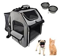 Zeus Urban Expandable Pet Backpack Carrier - Dog & Cat Travel Bag with 4-Way Entry, Mesh Windows, Storage Pockets, Secure Zippers, Washable Cushion, Bonus 2 Collapsible Pet Bowls