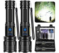 ZEUSFIRE Ultra Powerful LED Torch, 2 Pieces 100000 Lumens Rechargeable LED Flashlight, 5 Lighting Modes & IPX7 Waterproof Long Range Torch for Camping, Hiking