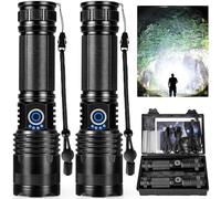 ZEUSFIRE Ultra Powerful LED Torch, 2 Pieces 1000000 Lumens Rechargeable LED Torch, 5 Lighting Modes, IPX6 Waterproof Tactical Flashlight for Camping, Hiking