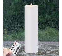 Zevanor 4" x 14" Flameless LED Waterproof Remote Pillar Candles, Timer Battery Operated Flickering Large Plastic White Outdoor Candles (Long Lasting 420 Hours, Pack of 1)