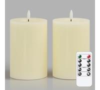 Zevanor Flameless Flickering 10cm x15cm Real Wax Ivory Remote LED Candles with Candle Grease, Pack of 2 Timer Battery Operated Fake Warm Light Pillar Candles for Home, Banquet, Ceremony Decoration