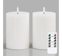 Zevanor Flameless Flickering 10cm x15cm Real Wax White Remote LED Candles with Candle Grease, Pack of 2 Timer Battery Operated Fake Warm Light Pillar for Home, Banquet, Ceremony Decoration
