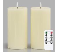 Zevanor Flameless Flickering 10cm x20cm Real Wax Ivory Remote LED Candles with Candle Grease, Pack of 2 Timer Battery Operated Fake Warm Light Pillar Candles for Home, Banquet, Ceremony Decoration