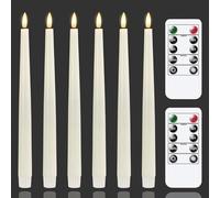 Zevanor Flameless Flickering 2cm x29cm Ivory LED Taper Candles with Remote and Daily Timer, Pack of 6 Battery Operated Wax Electric Tall 3D-Wick Window Candlesticks (Long Lasting 620 Hrs)
