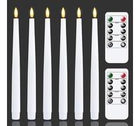 Zevanor Flameless Flickering 2cm x29cm White LED Taper Candles with Remote and Daily Timer, Pack of 6 Battery Operated Wax Electric Tall 3D-Wick Window Candlesticks (Long Lasting 620 Hrs)