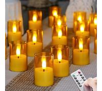 Zevanor Flameless Small Tea Light LED Candles, Acrylic Battery Operated Votive 4.3cm x 6.5cm with Remote Control and Timer, Tealight Amber Flickering Warm Light Pack of 15 Electric Long Lasting