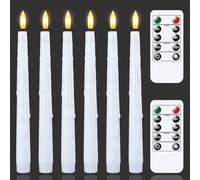 Zevanor Flameless White Remote 2cm x 24.5cm Taper LED Candles with Timer and Dripping Wax, Plastic Set of 6 Battery Operated Flickering Fake Tall Window 3D Wick Candlesticks for Wedding and Home