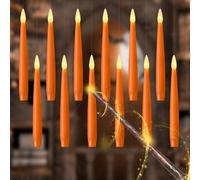 Zevanor Orange Floating Candles with Remote, 6” Flameless Flickering Hanging Candles with Timer Function, Battery Operated LED Floating Taper Candles for Halloween, 12pcs