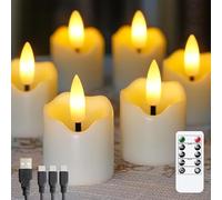Zevanor Rechargeable Flameless LED Remote 1.5" x1.7" Tea Light Candles, Flickering Fake Plastic Ivory Cycle Timer 6 Pack Small Mini Votive Tealight Candles with Charging Cable