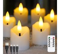 Zevanor Rechargeable Flameless LED Remote 1.5" x1.7" Tea Light Candles,Flickering Fake Plastic White Cycle Timer 6 Pack Small Mini Votive Tealight Candles with Charging Cable