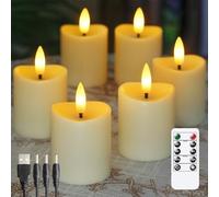 Zevanor Rechargeable Flameless Remote 5cm x6cm Tea Light LED Candles, Flickering Fake Plastic Ivory Timer Pack of 6 Small Mini Votive Tealight Candles with Charging Cable