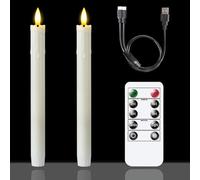 Zevanor Rechargeable Flameless Timer Remote Taper Candles, 2pcs 2 x25cm LED Flickering Dripping Wax Window Tall Fake Ivory Plastic Candlesticks(USB Charging Cable Included)