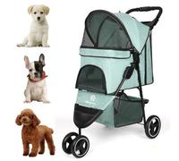 Zevcri Dog Pram for Small Dogs Cats Lightweight Folding Dog Stroller 3 Wheels Foldable Dog Puppy Doggie Pushchair Buggy Travel Pet Carrier Trolley on Wheels with Storage Basket, Light Green