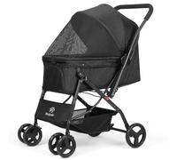 Zevcri Dog Pram for Small Dogs Cats, Lightweight Folding Dog Stroller for Medium Dogs 20kg, 4 Wheels Foldable Dog Pushchair Buggy Travel Pet Trolley Carrier with Storage Basket (Black)