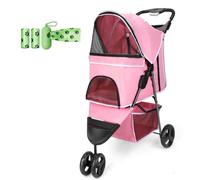Zevcri Dog Pram for Small Dogs Easy Fold Cats Travel Pet Dog Stroller Foldable Dog Carriers for Medium Dogs Pushchair Buggy Wagon Trolley with 3 Rubber Wheels Storage Basket, Black (Pink)