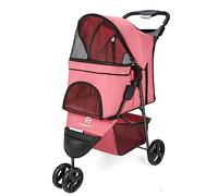 Zevcri Dog Pram for Small Dogs Easy Fold Cats Travel Pet Dog Stroller Foldable Dog Carriers for Medium Dogs Pushchair Buggy Wagon Trolley with 3 Rubber Wheels Storage Basket, Black (Rose red)