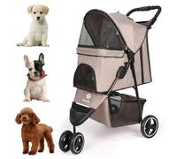 Zevcri Dog Pram for Small Dogs Easy Fold Cats Travel Pet Dog Stroller Foldable Dog Carriers for Medium Dogs Pushchair Buggy Wagon Trolley with 3 Rubber Wheels Storage Basket, Black (Coffee)