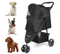 Zevcri Dog Pram for Small Dogs Easy Fold Cats Travel Pet Dog Stroller Foldable Dog Carriers for Medium Dogs Pushchair Buggy Wagon Trolley with 3 Rubber Wheels Storage Basket, Black (Black)