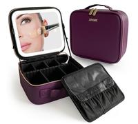 ZEVGANI Travel Makeup Bag with LED Light Cosmetic Case, Portable Makeup Train Case with Lighted Mirror, Makeup Organizer Bag with Adjustable Dividers Cosmetic Bag for Toiletries and Brushes, Purple,