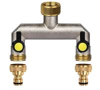Zevmi 2-Way Tap Water Distributor Made of Brass: 3/4 Inch Distributor Water with 2 Pieces 3/4 Inch to 1/2 Inch Tap Connector for Garden Hoses House Yard