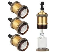 Zevnico E27 Lamp Holder, 4 Pcs E27 Bulb Holder, Brass Vintage Socket Light Bulb Holders, Ceramic Rated 4A 250V, for DIY Pendant Ceiling Hanging Light Retro Style Edison Screw Lamp Holders Adaptor