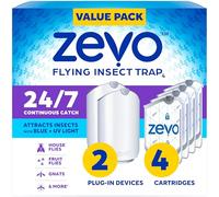 Zevo 2 Flying Insect Traps and 4 Cartridges, Fly Trap and Indoor Insect Catcher for Mosquito Nets, House and Fruit Flies, No Mess Use in Any Room