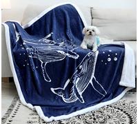 Zevrez Whale Blanket, Whales Throw Blanket Navy Blue Sea Whale Pattern Whale Gifts for Sea and Whale Lovers Cozy Flannel Fleece Blanket (Whale 2, 48"x60")