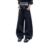 Zewool Baggy Jeans for Men Extra Large Wide Leg Jeans Hip Hop Skater Denim Pants Streetwear Relaxed Loose Fit Y2k Classic Oversized Extreme Motion Skateboard,A20 Black,L