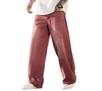 Zewool Mens Baggy Hip Hop Jeans Wide Leg Skater Jeans Casual Loose Fit Denim Pants Streetwear Straight Leg Relaxed Fit Y2k Classic Vintage Extreme Motion Skateboard Jogging Joggers,G10 Red,XXL