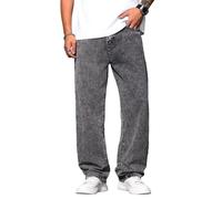 Zewool Men's Baggy Jeans Loose Fit Y2k Skater Denim Pants Straight Leg Hip Hop Trousers Wide Leg Relaxed Fit Classic Vintage Extreme Motion,C3 Grey,L