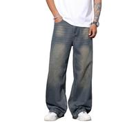 Zewool Mens Baggy Jeans Wide Leg Skater Hip Hop Skateboard Jeans Casual Loose Denim Pants Y2k Streetwear Extra Oversized Straight Leg Relaxed Fit Extreme Motion,B20 Retro Blue,XXL