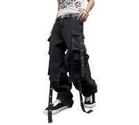 Zewool Mens Gothic Baggy Cargo Jeans with Pockets Y2k Hip Hop Wide Leg Skater Denim Cargo Pants Streetwear Goth Steampunk Harajuku Punk Straight Relaxed Loose Fit 2000s Skateboard,A12 Black,XXL