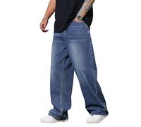 Zewool Mens Y2k Hip Hop Baggy Jeans Wide Leg Skater Jeans Loose Denim Pants Skateboard Streetwear Straight Leg Relaxed Fit Classic Vintage Extreme Motion,G10 Blue,XS
