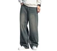 Zewool Mens Y2k Hip Hop Baggy Jeans Wide Leg Skater Jeans Loose Denim Pants Skateboard Streetwear Straight Leg Relaxed Fit Classic Vintage Extreme Motion,F10 Retro Blue,XXL