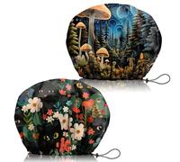 Zewurtuw 2 PCS Shower Cap Adjustable Reusable Double Waterproof Layer Elastic Hair Bath Cap Cute Aesthetic for Women Girls-Mushrooms Cat