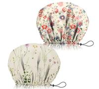 Zewurtuw 2 PCS Shower Cap Adjustable Reusable Double Waterproof Layer Elastic Hair Bath cap Cute Aesthetic for Women Girls-Floral