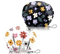 Zewurtuw 2 PCS Shower Cap Adjustable Reusable Double Waterproof Layer Elastic Hair Bath Cap Cute Aesthetic for Women Girls-Flowers 2